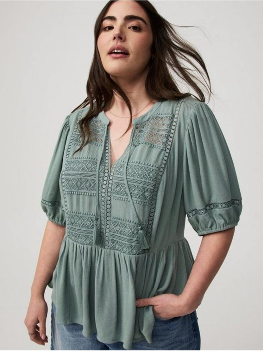 Torrid Sage Green Crinkle Gauze Boho Top